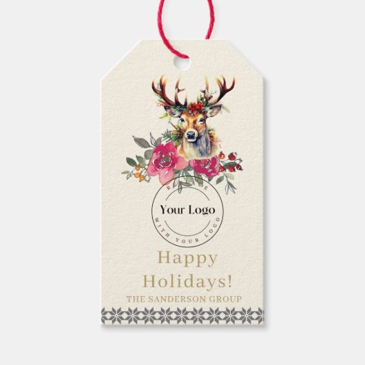 Prettige feestdagen Boho Zakelijk Logo Gift Label Cadeaulabel (Voorkant)