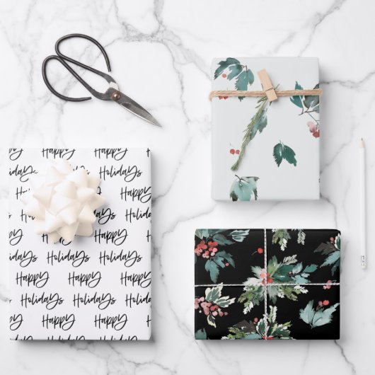 prettige feestdagen botanische berry Pattern Inpakpapier Vel (Voorkant)