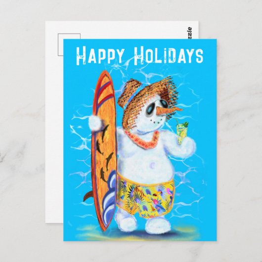 Prettige feestdagen Briefkaart Sneeuwman Surfer Fu (Voorkant / Achterkant)