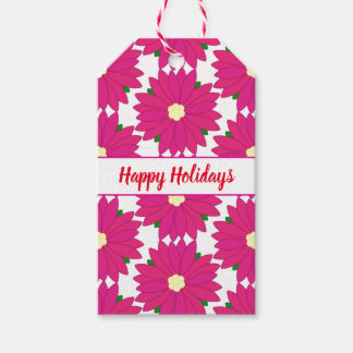 prettige feestdagen Bright roze Poinsettia afdrukk Cadeaulabel