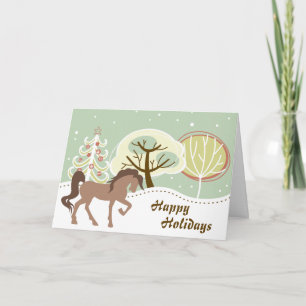 prettige feestdagen Brown Horse Snowy Winter Kerst Kaart