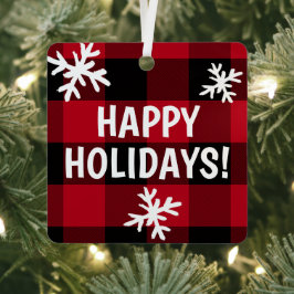 prettige feestdagen Buffalo Plaid Snowflake Metalen Ornament