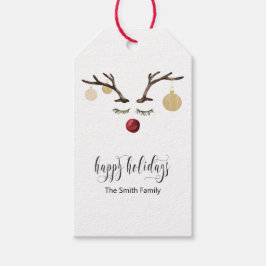 Prettige feestdagen Cadeaukaart met rendiergezicht Cadeaulabel