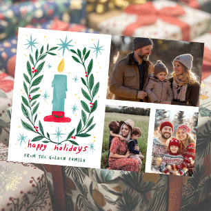 Prettige feestdagen Candle Hand getrokken AANGEPAS Kaart