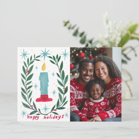 Prettige feestdagen Candle Hand getrokken CUSTOM F Feestdagenkaart (Staand voorkant)