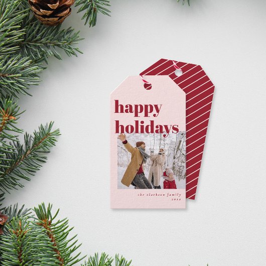 Prettige feestdagen Candy Cane Foto Cadeaulabel