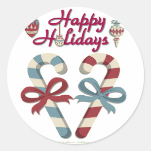 prettige feestdagen Candy Cane Heart Ronde Sticker
