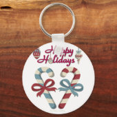 prettige feestdagen Candy Cane Heart Sleutelhanger (Voorkant)