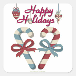prettige feestdagen Candy Cane Heart Vierkante Sticker