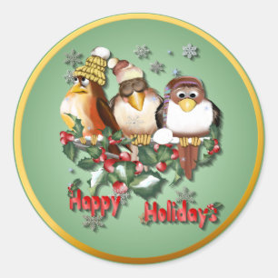 prettige feestdagen Chirstmas Birds-Stickers Ronde Sticker