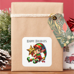 Prettige feestdagen Christmas elf voeg bericht toe Vierkante Sticker