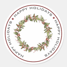 prettige feestdagen, CHRISTMAS WREATH Ronde Sticker