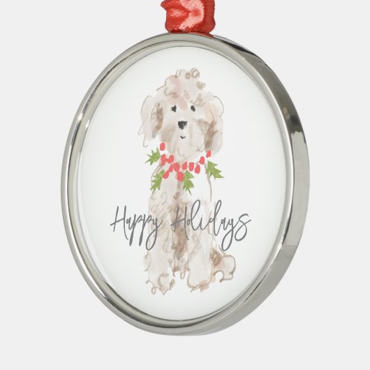 Prettige feestdagen Cockapoo Dog Kerstfeest Metalen Ornament (Links)