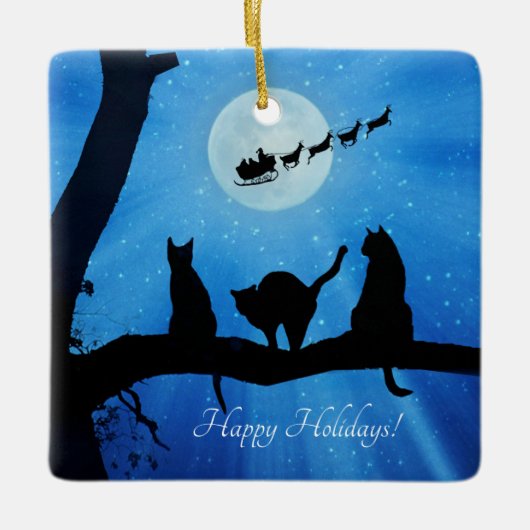 prettige feestdagen Cute Cat en Santa Keramisch Ornament (Voorkant)