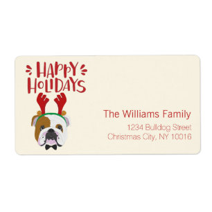 prettige feestdagen - Cute English Bulldog - Kerst Etiket