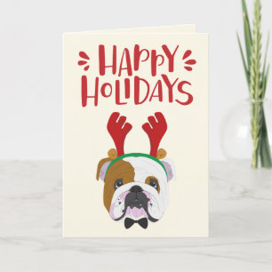 prettige feestdagen - Cute English Bulldog - Kerst Kaart