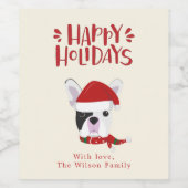 prettige feestdagen - Cute French Bulldog Kerstmis Wijn Etiket (Enkel label)