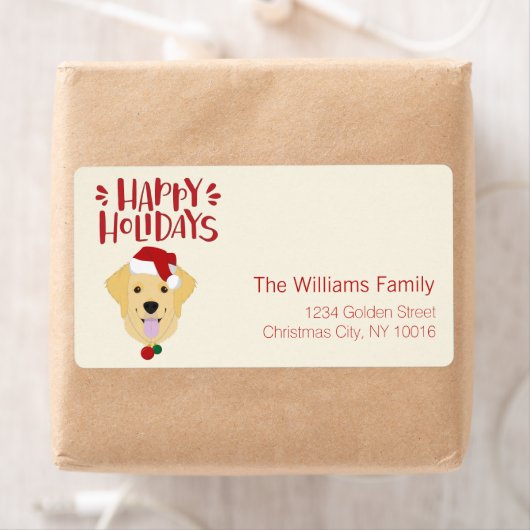 prettige feestdagen - Cute Golden Retriever Kerstm Etiket (Insitu)