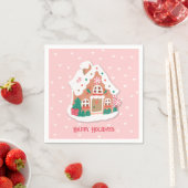 prettige feestdagen Cute Pink Snowy Gingerbrood Ho Servet (Insitu)