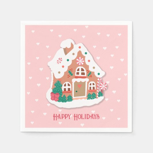 prettige feestdagen Cute Pink Snowy Gingerbrood Ho Servet (Voorkant)