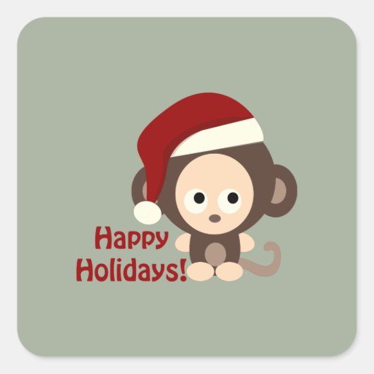 prettige feestdagen Cute Santa Monkey Vierkante Sticker (Voorkant)