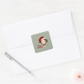 prettige feestdagen Cute Santa Monkey Vierkante Sticker (Envelop)