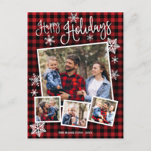 prettige feestdagen Cute Snowflake Rustic 4 Foto's Briefkaart