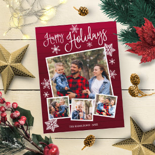 prettige feestdagen Cute Snowflake Rustic 4 Foto's Briefkaart