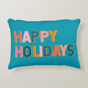 prettige feestdagen Cute Whimsical Typography Blue Accent Kussen