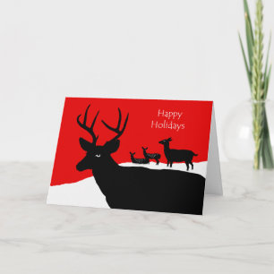 prettige feestdagen, Deer Family Silhouette in Sno Feestdagen Kaart
