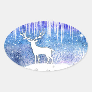 prettige feestdagen Deer Scene Ovale Sticker