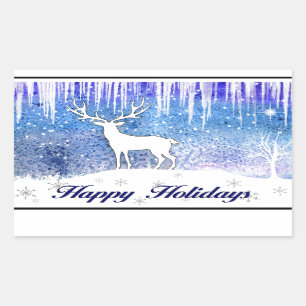 prettige feestdagen Deer Scene Rechthoekige Sticker