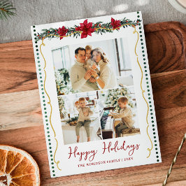 Prettige feestdagen Eenvoudig groen Poinsettia Feestdagenkaart