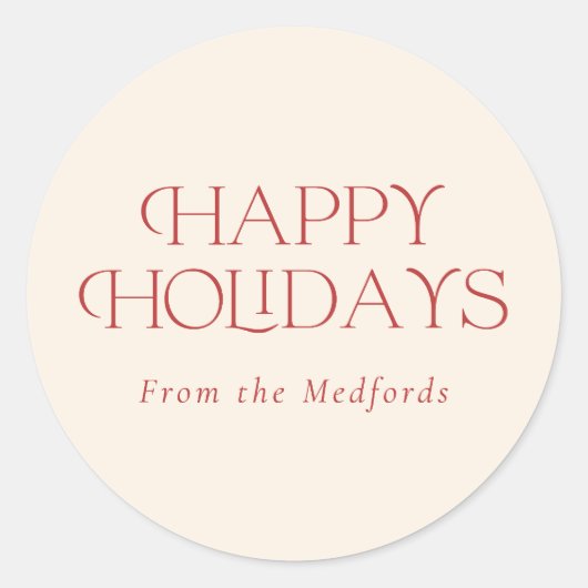 Prettige feestdagen Eenvoudig Stijlvol | rood ivoo Ronde Sticker (Voorkant)