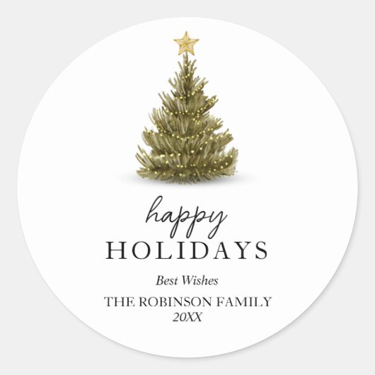 Prettige feestdagen Eenvoudige groene kerstpijnboo Ronde Sticker (Voorkant)