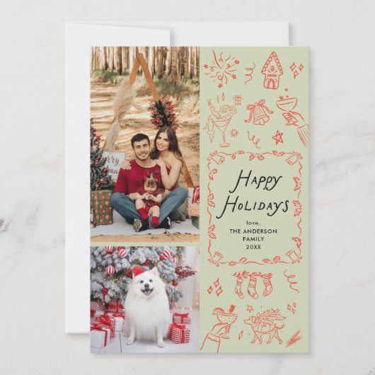 Prettige feestdagen Eigenzinnige hand getekend roo Feestdagenkaart (Voorkant)