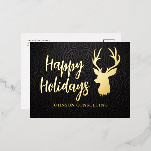 prettige feestdagen Elegant Black Damask Reindeer (Voorkant / Achterkant)