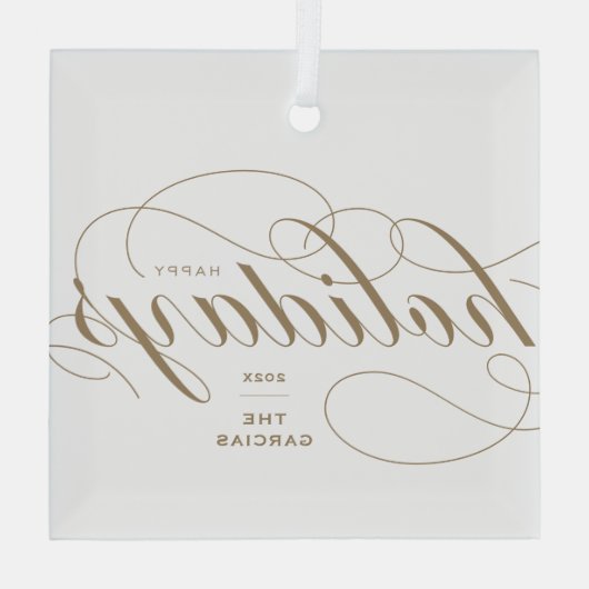 Prettige feestdagen Elegant bloeien Formeel Script Glas Ornament (Achterkant)