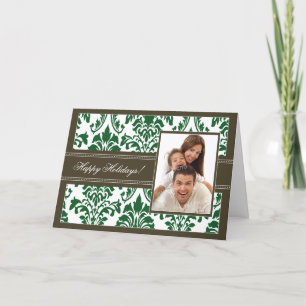 Prettige feestdagen Elegant Damask Kaart (bruin/gr