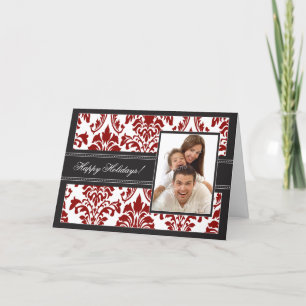 Prettige feestdagen Elegant Damask Kaart (zwart/ro