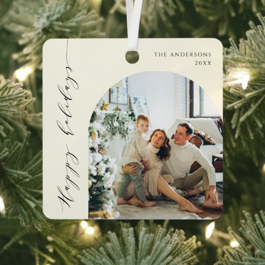 Prettige feestdagen Elegant minimalistisch script Metalen Ornament (Insitu)