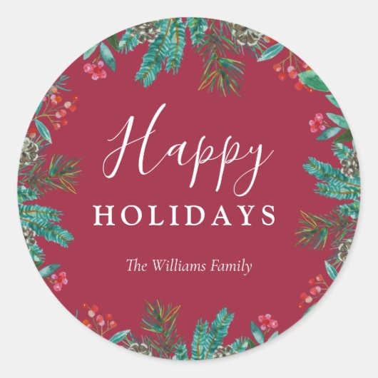 Prettige feestdagen Elegant rood Ronde Sticker (Voorkant)