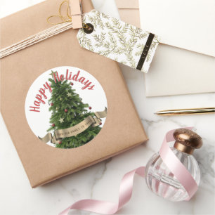 Prettige feestdagen Elegante Kerstboom Custom Ronde Sticker