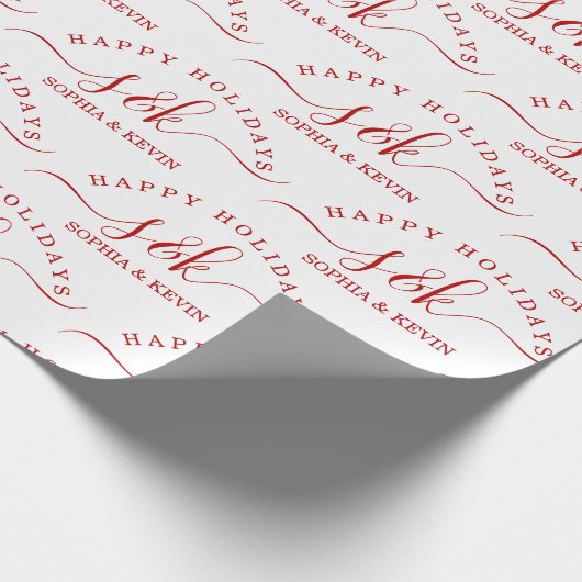 Prettige feestdagen Elegante Red Script Monogram N Cadeaupapier (Hoek)