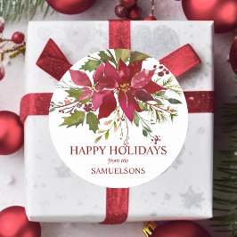 Prettige feestdagen Elegante rode poinsettia Kerst Ronde Sticker