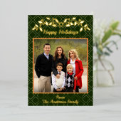 prettige feestdagen familie foto naam groen goud (Staand Voorkant)