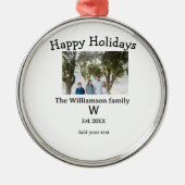 Prettige feestdagen Familiefoto hereniging naam le Metalen Ornament (Voorkant)