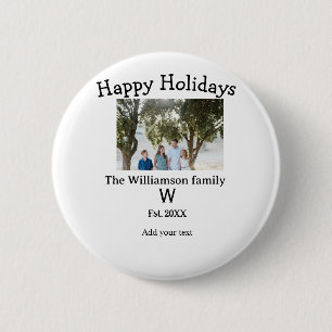 Prettige feestdagen Familiefoto hereniging naam le Ronde Button 5,7 Cm
