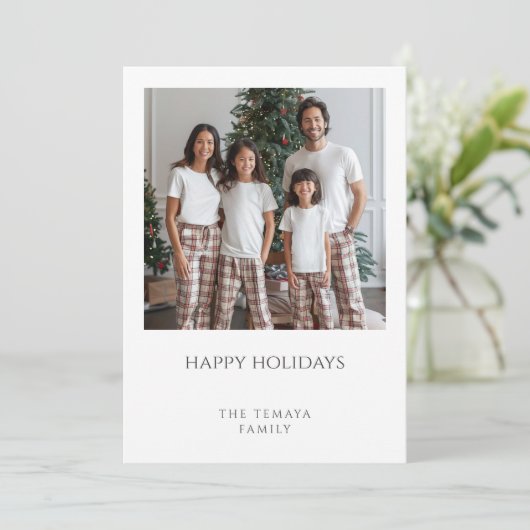 Prettige feestdagen Familiefoto Plaid Pyjama's Feestdagenkaart (Staand voorkant)