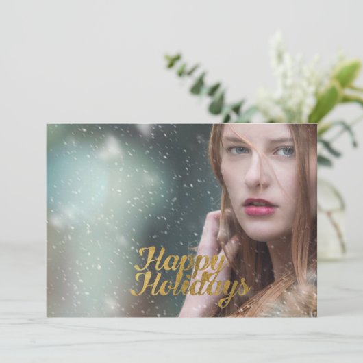 prettige feestdagen Faux Gold Script Feestdagenkaart (Staand voorkant)